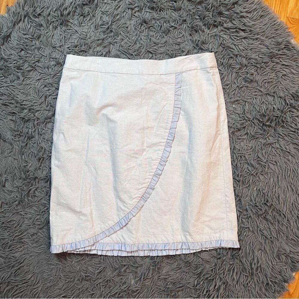 J. Crew Women’s Oxford Blue Ruffle Pencil Preppy Skirt Size 14